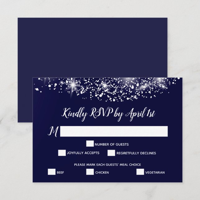 Chic Stars auf Navy Blue RSVP Karte (Vorne/Hinten)