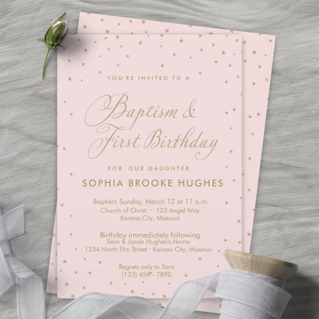 Chic Stars Girl's Baptism und First Birthday Einladung (Von Creator hochgeladen)