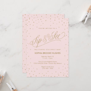Chic Stars Pink Baby Girl Sip und sehen Dusche Einladung
