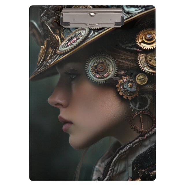 Chic Steampunk Woman Klemmbrett (Vorderseite)