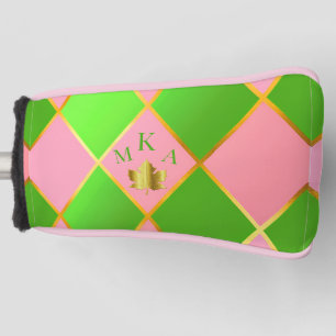 Chic Stilvolle Raute Mit Monogramm Rosa und Grün P Golf Headcover