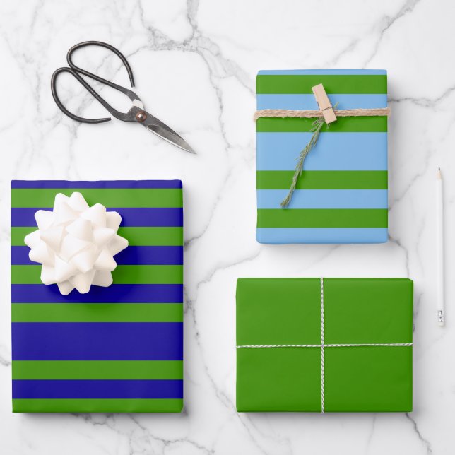 Chic Strickgras, Grün und Blau Umhüllungspapier Geschenkpapier Set (Vorderseite)
