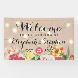 Chic String Lights und Linen Floral Wedding Banner