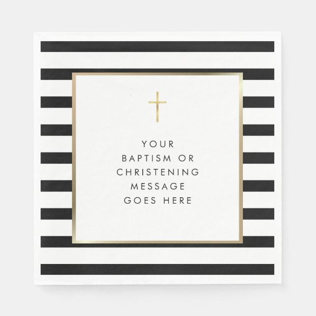 Chic Stripe Gold Cross Taufe Weihnachtsbotschaft Serviette (Vorderseite)