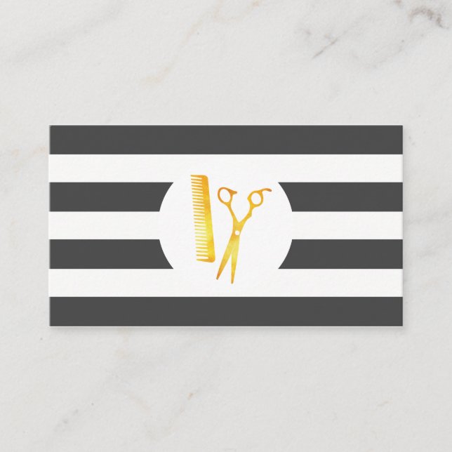 Chic Stripe Muster Golden Scissance Comb Visitenkarte (Vorderseite)