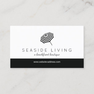 Chic Striped Beach Umbrella Logo-Boutique Visitenkarte