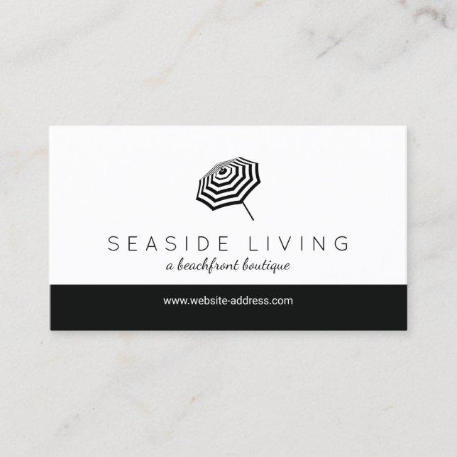 Chic Striped Beach Umbrella Logo-Boutique Visitenkarte (Vorderseite)