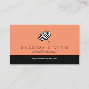 Chic Striped Beach Umbrella Logo Coral Visitenkarte
