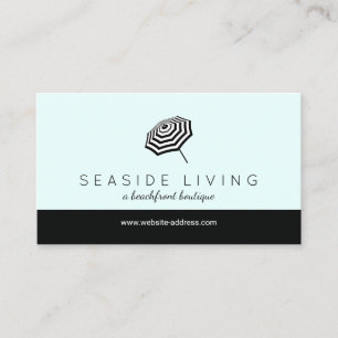 Chic Striped Beach Umbrella Logo Minze Visitenkarte
