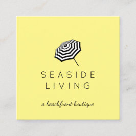 Chic Striped Beach Umbrett Logo Gelb Quadratische Visitenkarte