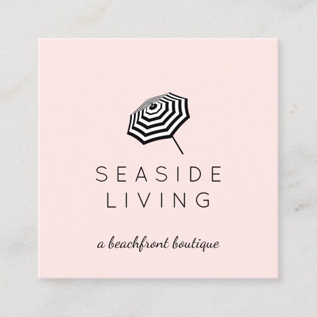 Chic Striped Beach Umbrett Logo Rosa Quadratische Visitenkarte (Vorderseite)