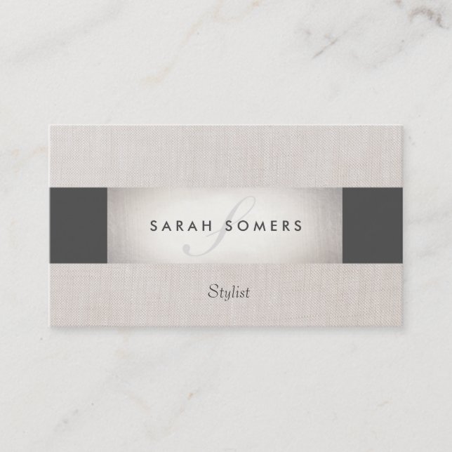 Chic Striped Imitats Silver Foil und Black Monogra Visitenkarte (Vorderseite)