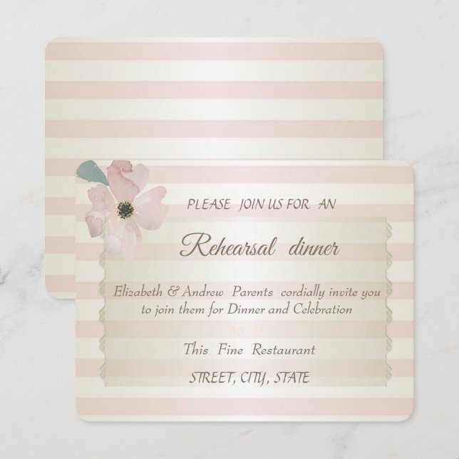 Chic Stripes Blume, Hochzeit Probe Dinner Einladung (Vorne/Hinten)