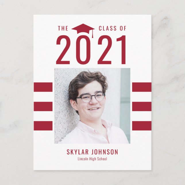 Chic Stripes EDITABLE FARBEN Abschluss Postkarte (Vorderseite)