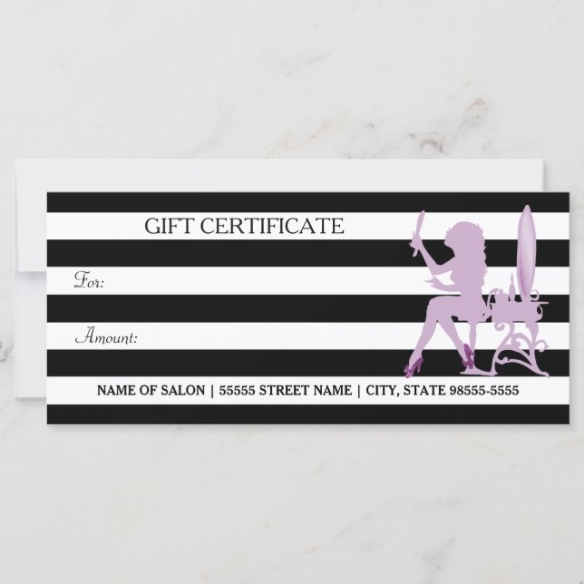 Chic Stripes Lila Girl Salon Geschenkgutschein (Vorderseite)