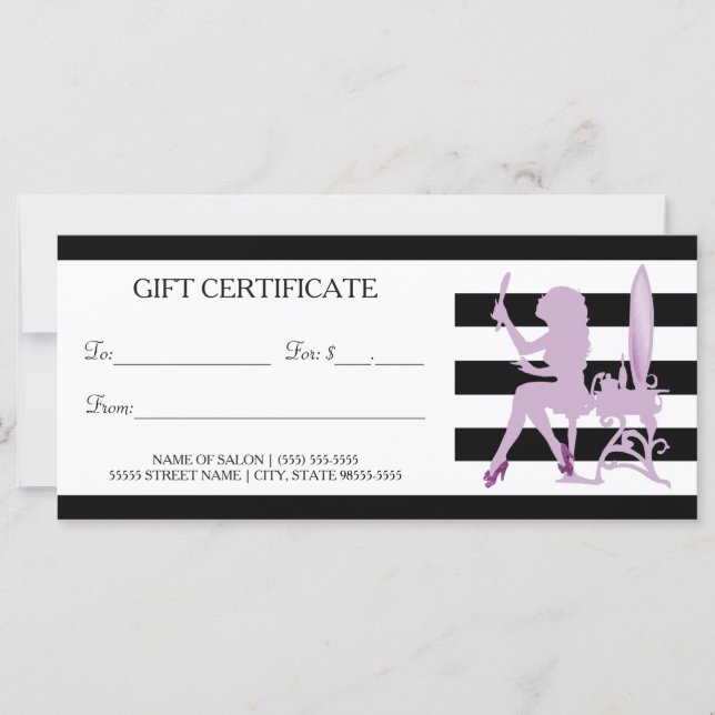 Chic Stripes Lila Girl Salon Geschenkgutschein (Vorderseite)