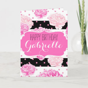Chic Stripes Pink Floral Wasserfarbe Glücklich Geb Karte