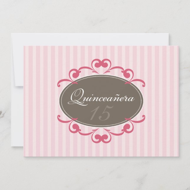 Chic Stripes Quinceanera Einladung (Rose) (Vorderseite)