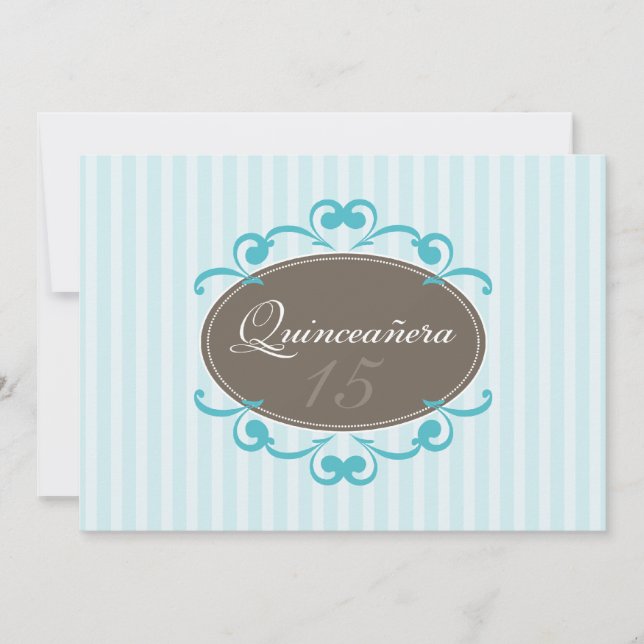 Chic Stripes Quinceanera Invitation (aqua) Einladung (Vorderseite)