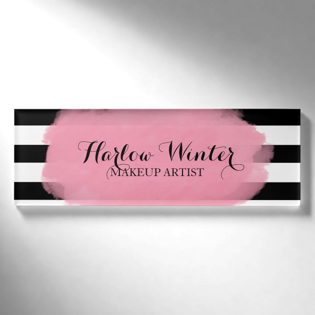Chic Stripes rosa Schwarz-weißen Make-upkünstler Namenschild (Vorderseite)