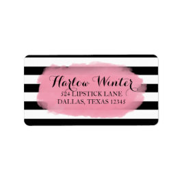 Chic Stripes | Schwarz-weiß rosa Adressaufkleber
