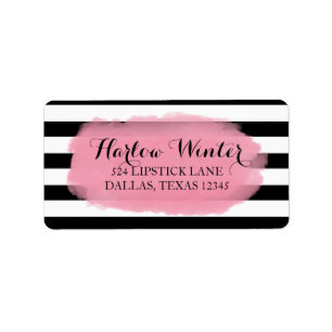 Chic Stripes   Schwarz-weiß rosa Adressaufkleber