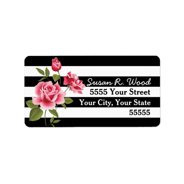 Chic Stripes und Rose Adressetiketten (Vorne)