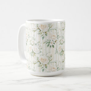 Chic Stripes White Floral Romantische Hochzeit Kaffeetasse