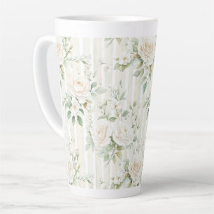 Chic Stripes White Floral Romantische Hochzeit Milchtasse