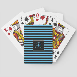 Chic Striping Blue und Black Custom Initial Letter Spielkarten