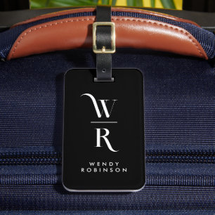 Chic Stylish Black Two Monogram Initial Gepäckanhänger