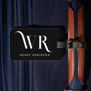 Chic Stylish Black Two Monogram Initial Gepäckanhänger