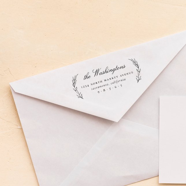 Chic Stylish Blätter Script Family Rücksendeadress Permastempel (Von Creator hochgeladen)