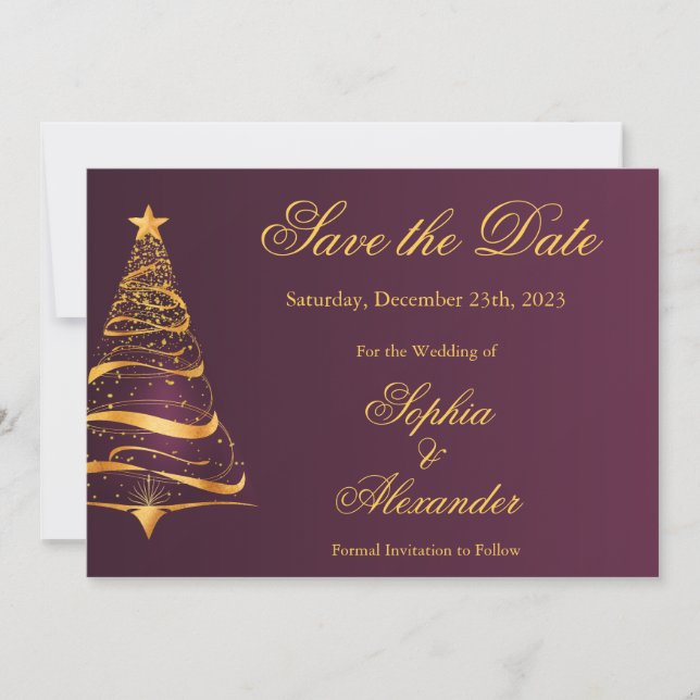 Chic Stylish Christmas Tree Wedding Save the Date Einladung (Vorderseite)
