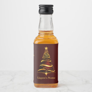 Chic Stylish Golden Christmas Tree Alkoholflaschenetikett