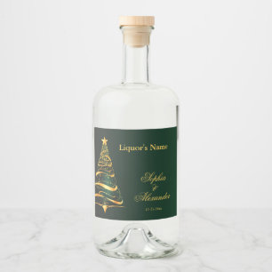 Chic Stylish Golden Christmas Tree Alkoholflaschenetikett
