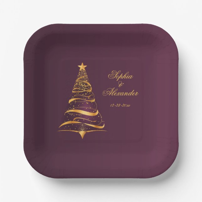 Chic Stylish Golden Christmas Tree Pappteller (Vorderseite)