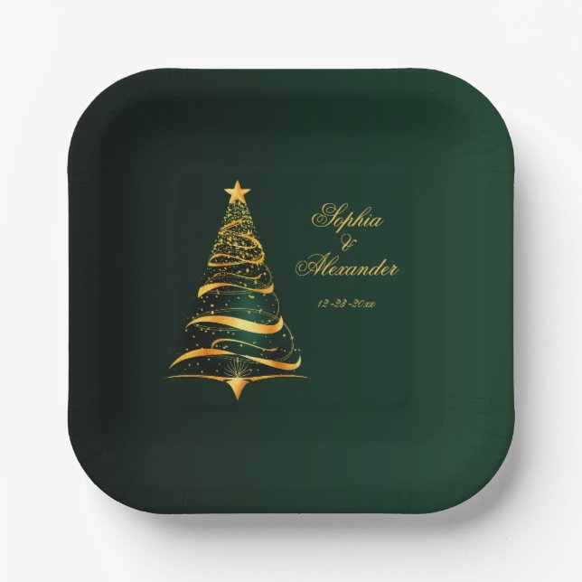 Chic Stylish Golden Christmas Tree Pappteller (Vorderseite)