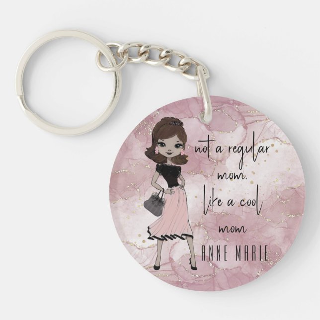 Chic Stylish Lady | Personalisierte Mama aus rosa  Schlüsselanhänger (Vorderseite)