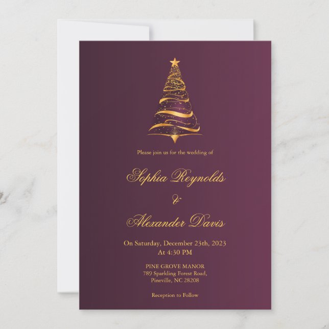 Chic Stylish Minimalistische Weihnachtsbaumhochzei Einladung (Vorderseite)
