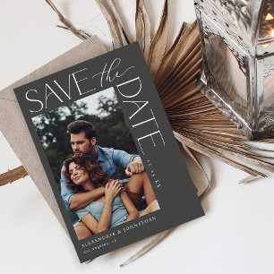 Chic Stylish Mod Foto Save the Date 2 Dunkelgrau Einladung