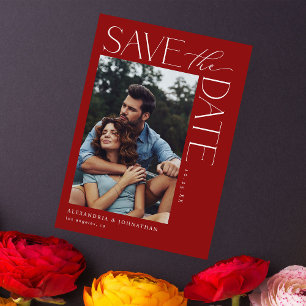 Chic Stylish Mod Foto Save the Date 2 Red Einladung