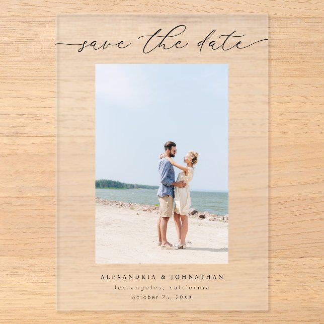 Chic Stylish Mod Foto Save the Date 3 Acryleinladungen (Vorderseite)