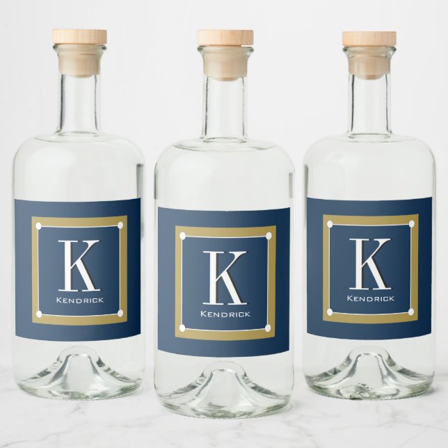 CHIC & STYLISH_MODERN NAVY/GOLD MONOGRAM ALKOHOLFLASCHENETIKETT (Flaschen)