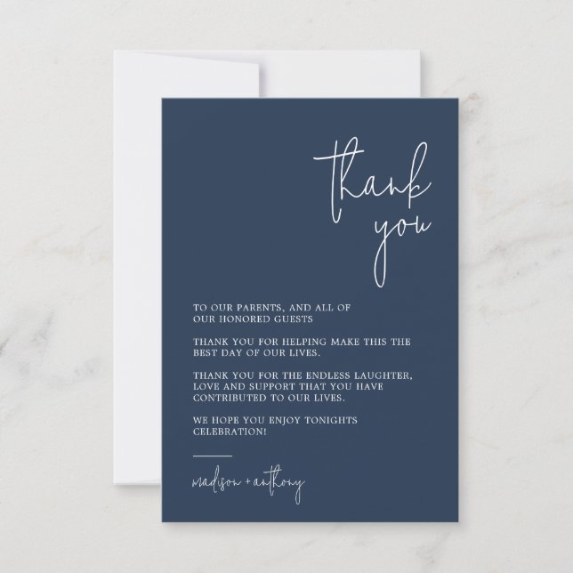 Chic Stylish Navy Blue Modern Foto Wedding Dankeskarte (Vorderseite)