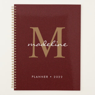 Chic Stylish Script Tweed Red Gold Monogram Planer