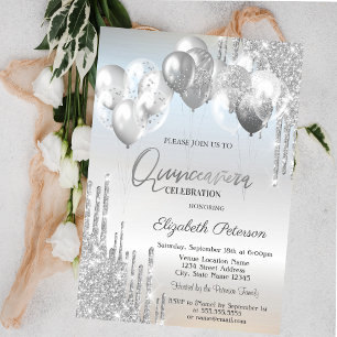 Chic Stylish Silver Glitzer Tropfens Balloons Einladung