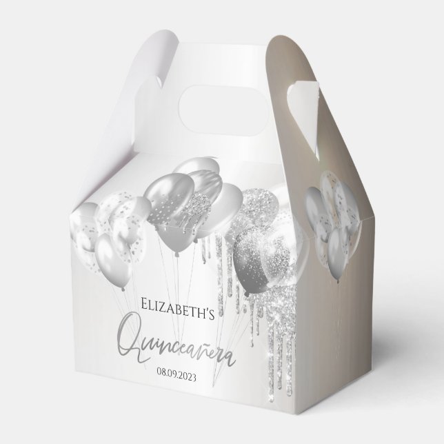Chic Stylish Silver Glitzer Tropfens Balloons Geschenkschachtel (Vorderseite)