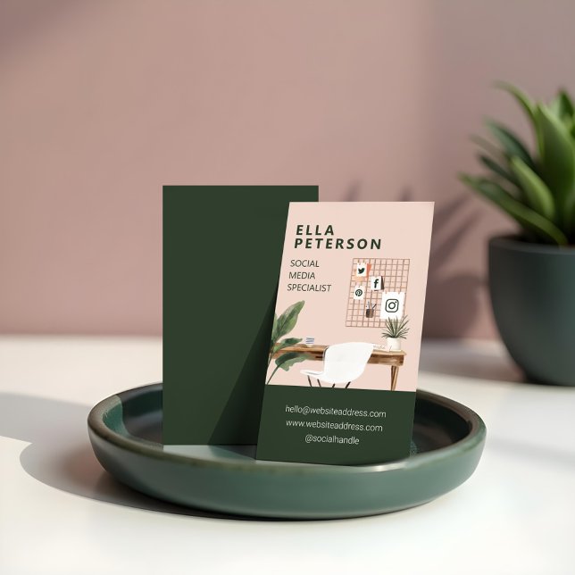 Chic Stylish Workstation Office Desk Social Media Visitenkarte (Chic Stylish Workstation Office Desk Social Media Business Card)