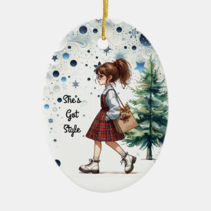 Chic Stylish Young Brünett Fashion Personalisiert Keramik Ornament